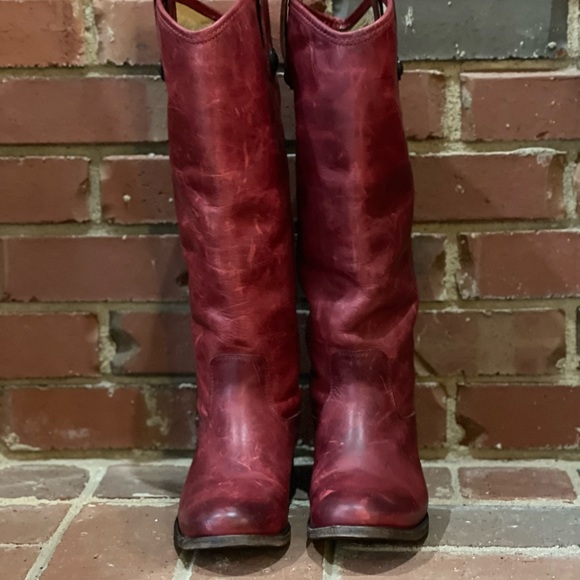 Frye Boots - Bordeaux Red Leather Extended Calf - Picture 2 of 16